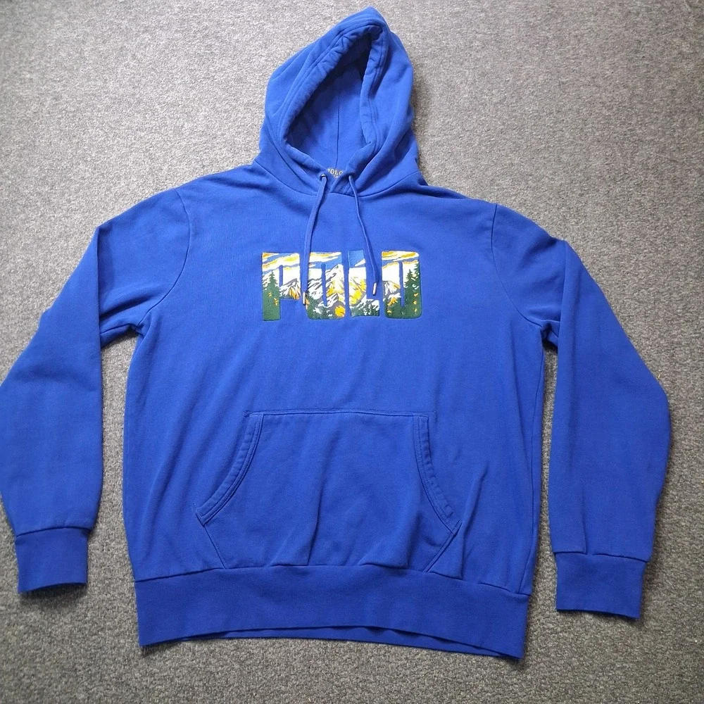 Polo Ralph Lauren Blue Mountain Graphic Fleece Hoodie Cotton Men's L Gorpcore